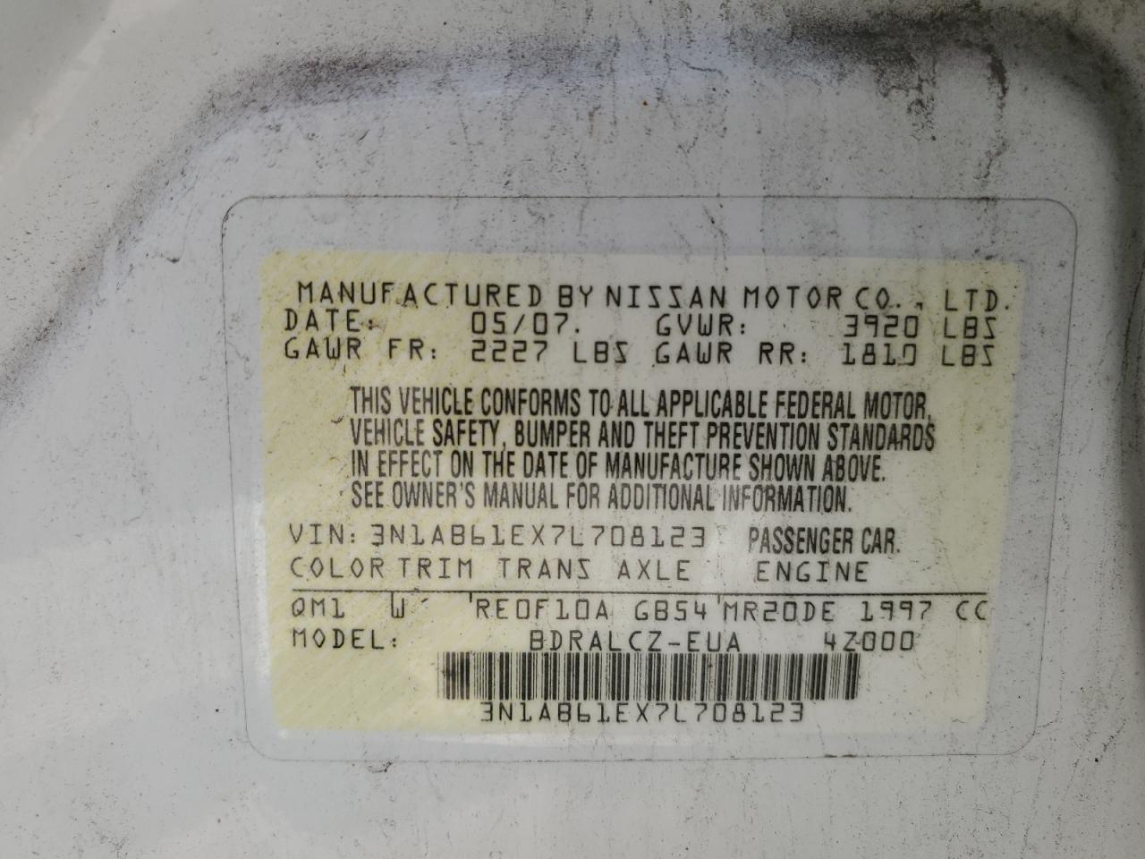 3N1AB61EX7L708123 2007 Nissan Sentra 2.0