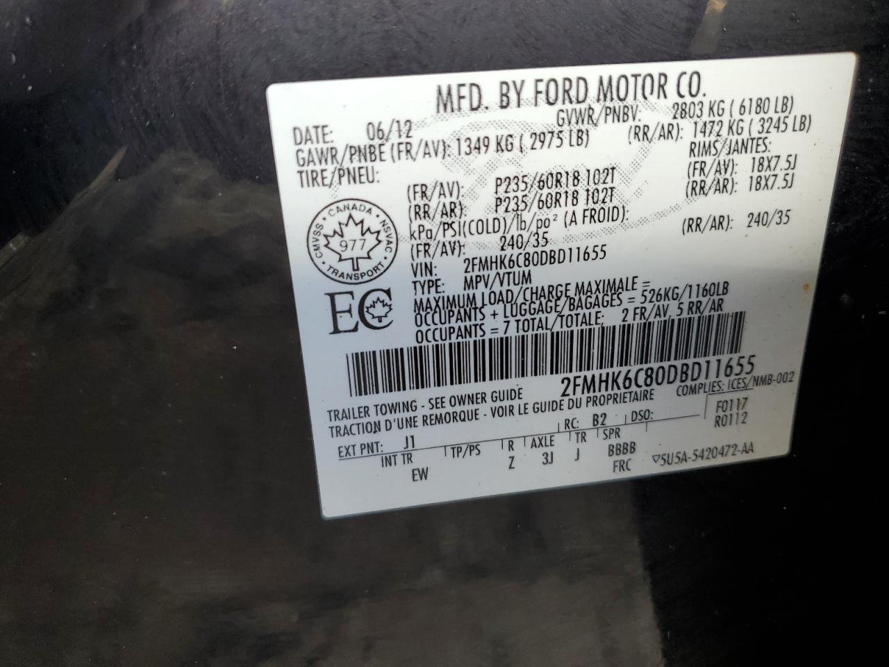 2FMHK6C80DBD11655 2013 Ford Flex Sel