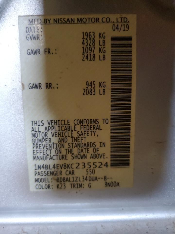 2019 Nissan Altima Sl vin: 1N4BL4EV8KC235524