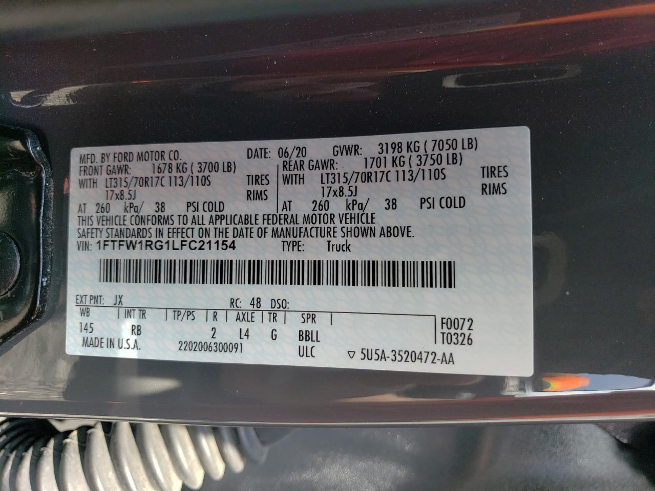 1FTFW1RG1LFC21154 FORD F150 2020