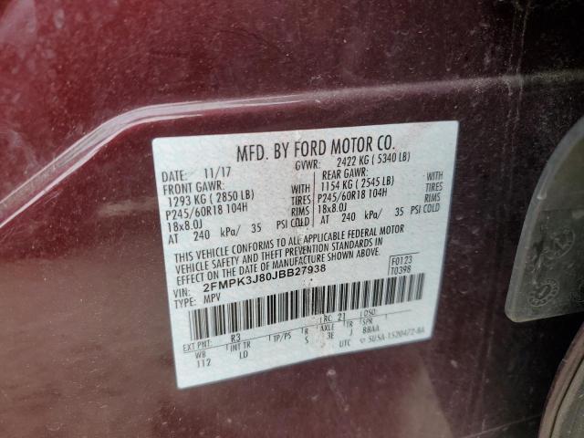 2018 Ford Edge Sel VIN: 2FMPK3J80JBB27938 Lot: 59692824