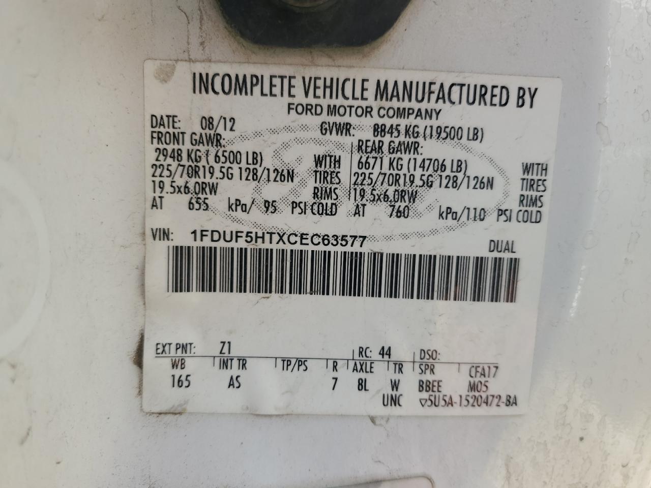 1FDUF5HTXCEC63577 2012 Ford F550 Super Duty