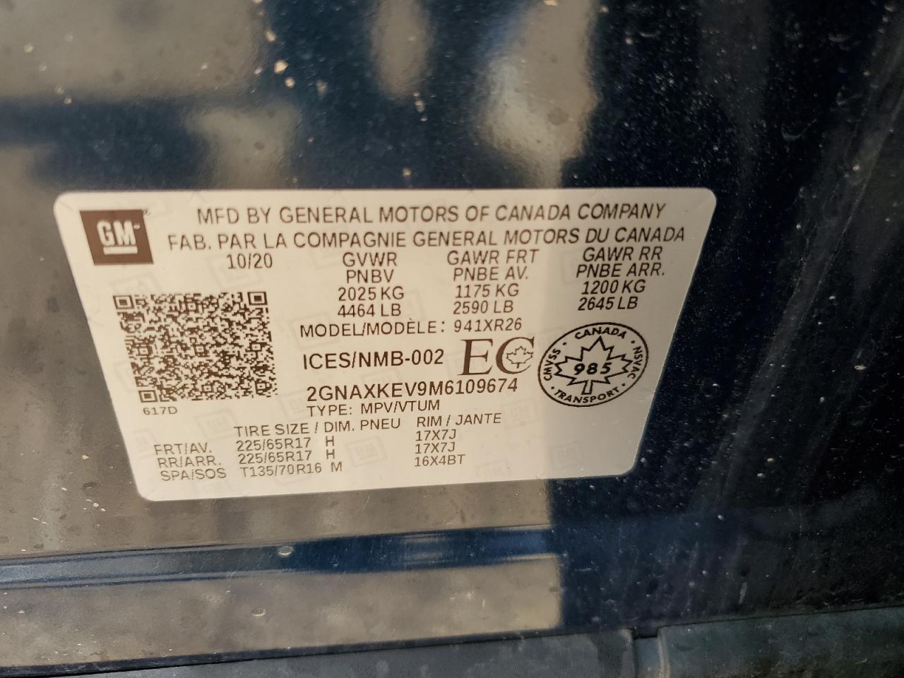 2GNAXKEV9M6109674 CHEVROLET EQUINOX 2021