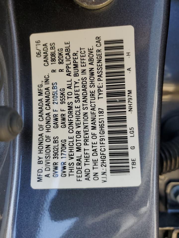 2HGFC1F91GH651187 HONDA CIVIC 2016