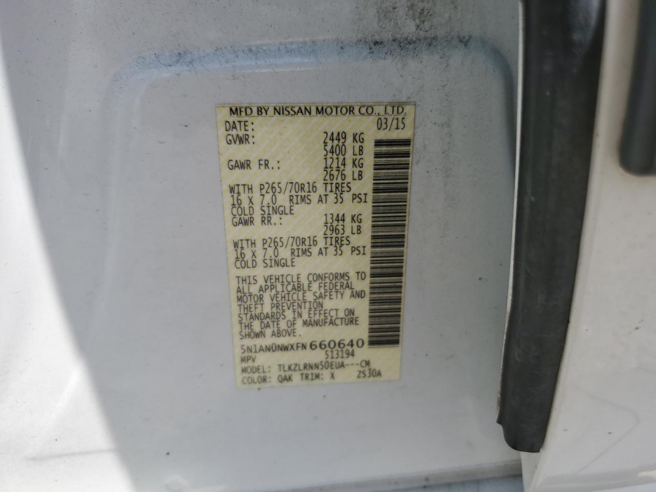 5N1AN0NWXFN660640 2015 Nissan Xterra X