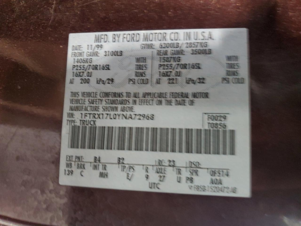 1FTRX17L0YNA72968 2000 Ford F150