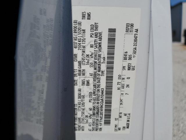 2012 Ford Econoline E250 Van VIN: 1FTNE2EW9CDA10443 Lot: 59184454