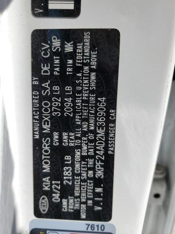 2021 Kia Forte Fe VIN: 3KPF24AD2ME369064 Lot: 58729334