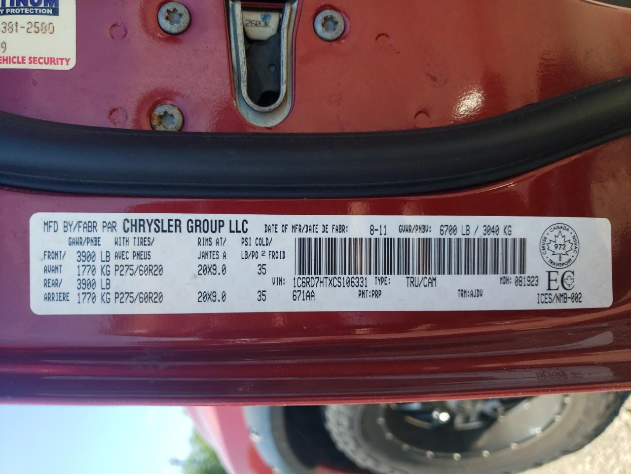 1C6RD7HTXCS106331 2012 Dodge Ram 1500 Sport