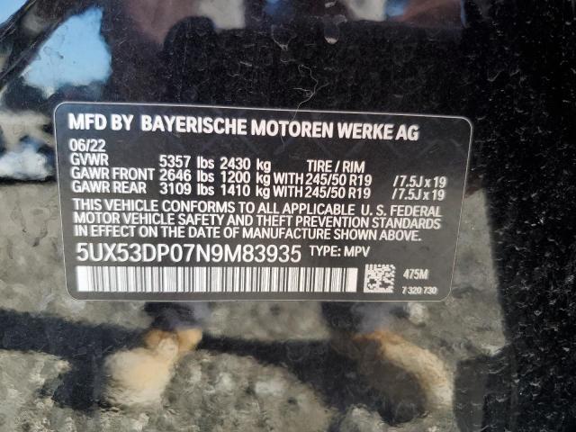 2022 BMW X3 xDrive30I VIN: 5UX53DP07N9M83935 Lot: 59073184