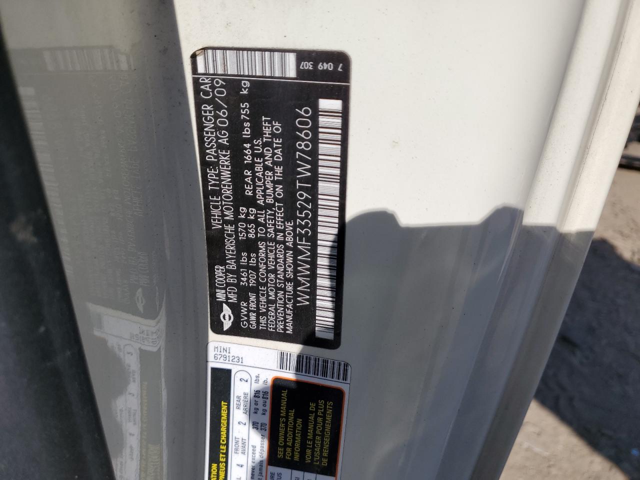 WMWMF33529TW78606 2009 Mini Cooper