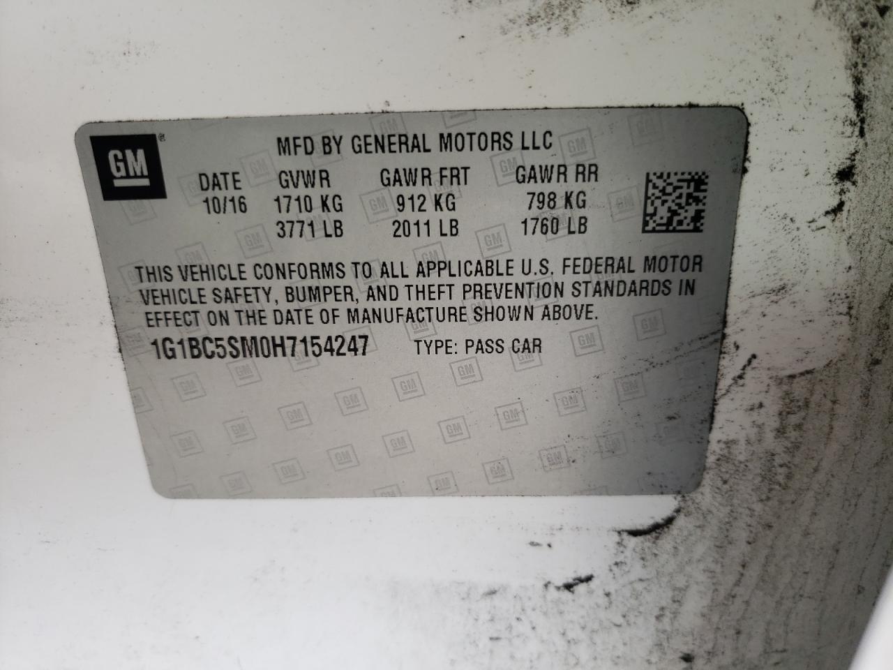 1G1BC5SM0H7154247 CHEVROLET CRUZE 2017