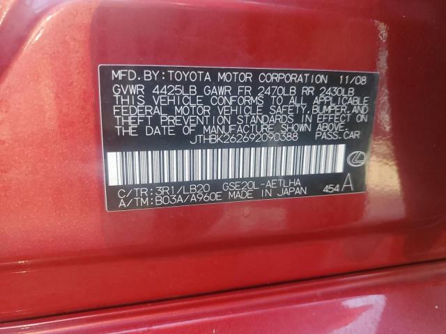 2009 Lexus Is 250 VIN: JTHBK262692090388 Lot: 59184584