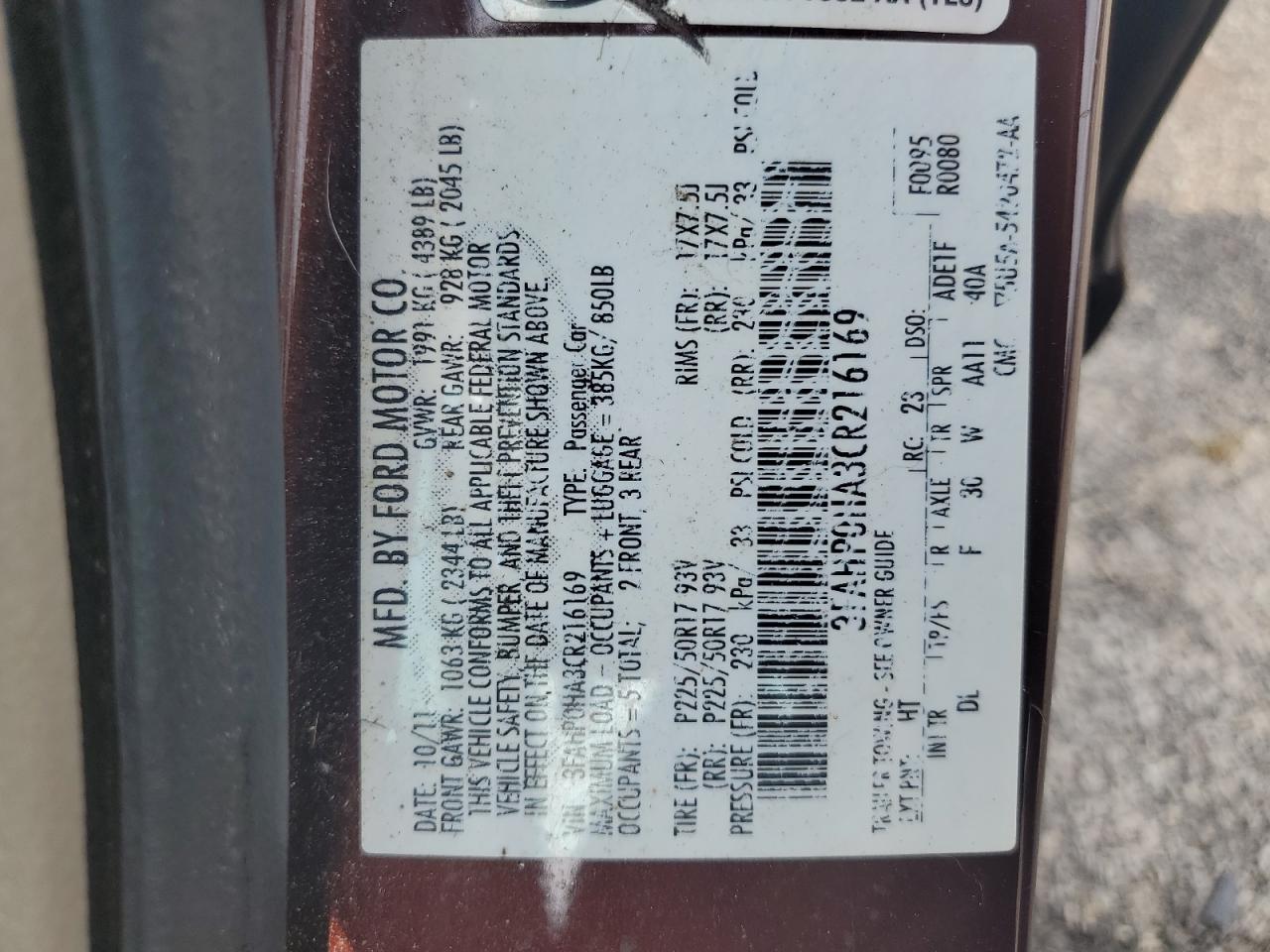 2012 Ford Fusion Se vin: 3FAHP0HA3CR216169