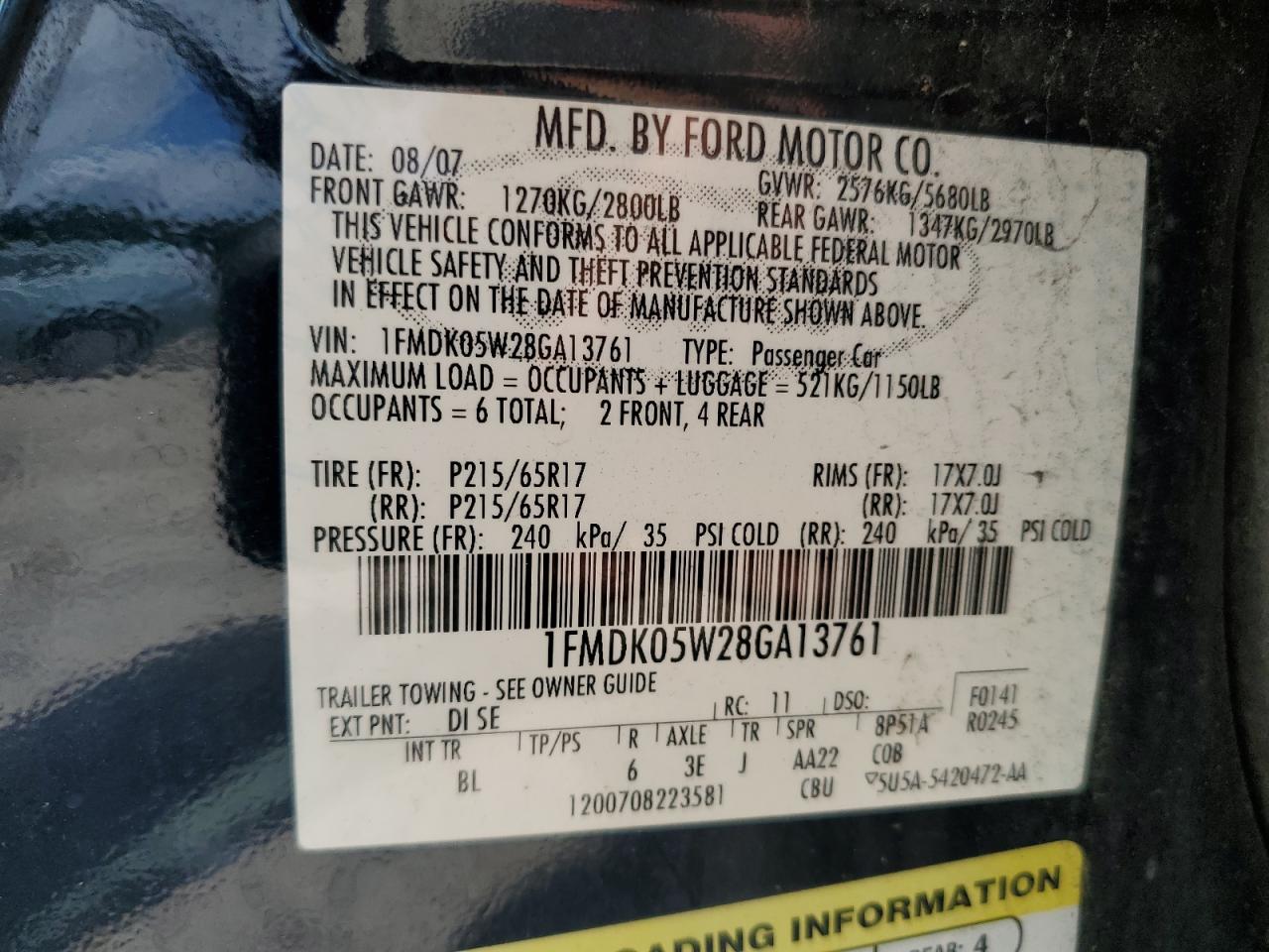 1FMDK05W28GA13761 2008 Ford Taurus X Sel