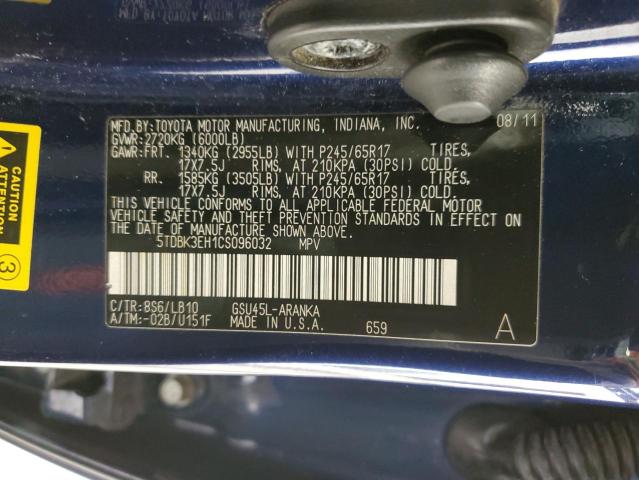 2012 Toyota Highlander Base VIN: 5TDBK3EH1CS096032 Lot: 60143364