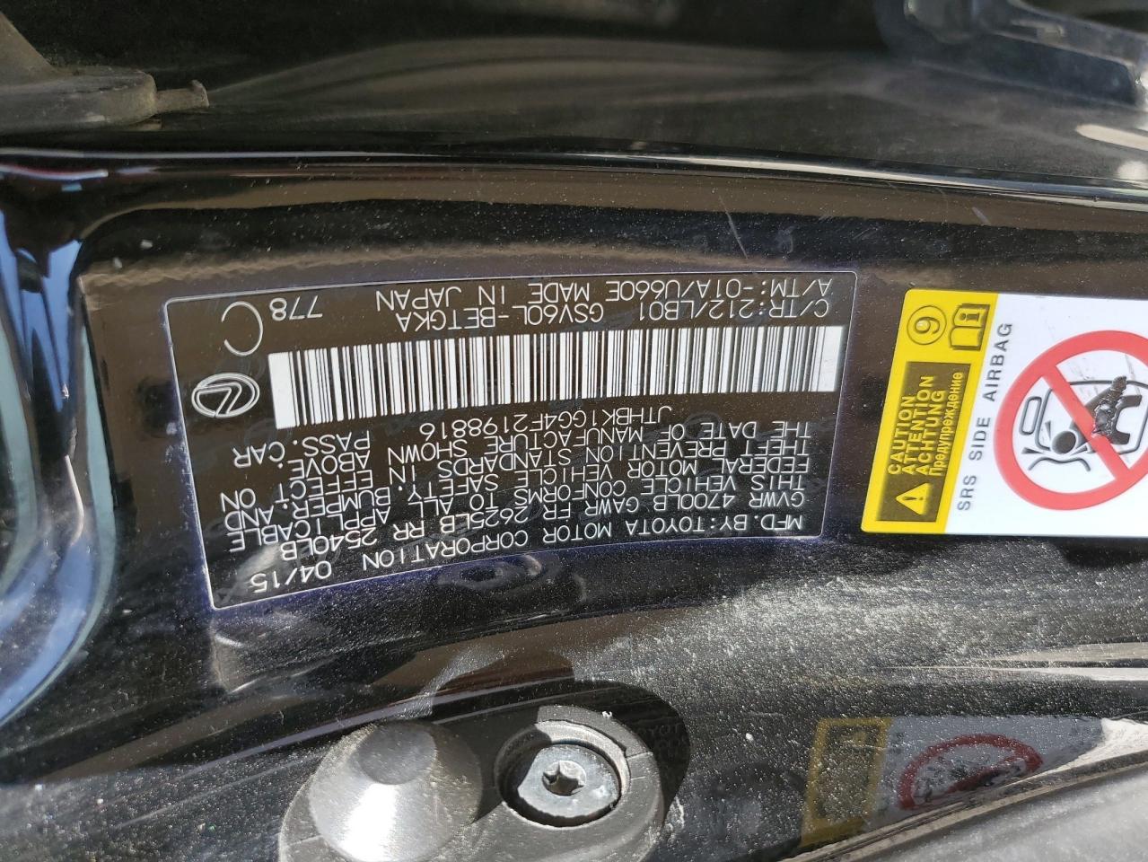 JTHBK1GG4F2198816 2015 Lexus Es 350