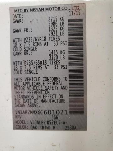 2016 Nissan Pathfinder S VIN: 5N1AR2MMXGC601021 Lot: 57298544