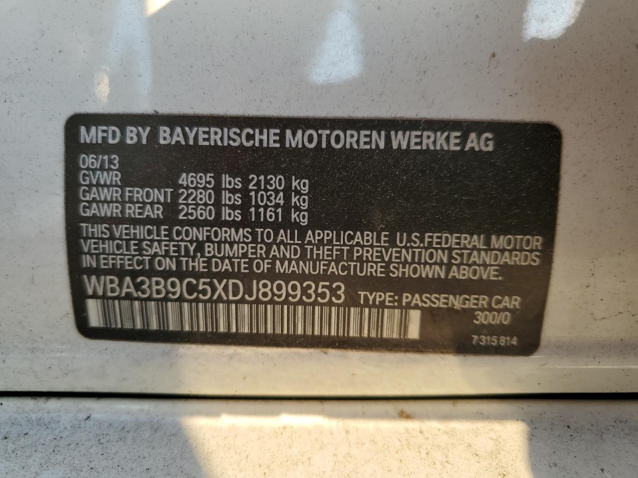 2013 BMW 335 Xi vin: WBA3B9C5XDJ899353