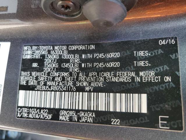 2016 Toyota 4Runner Sr5/Sr5 Premium VIN: JTEBU5JR8G5341176 Lot: 60941884