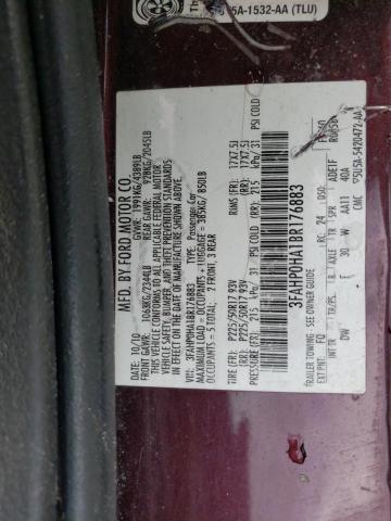 2011 Ford Fusion Se VIN: 3FAHP0HA1BR176883 Lot: 61095664