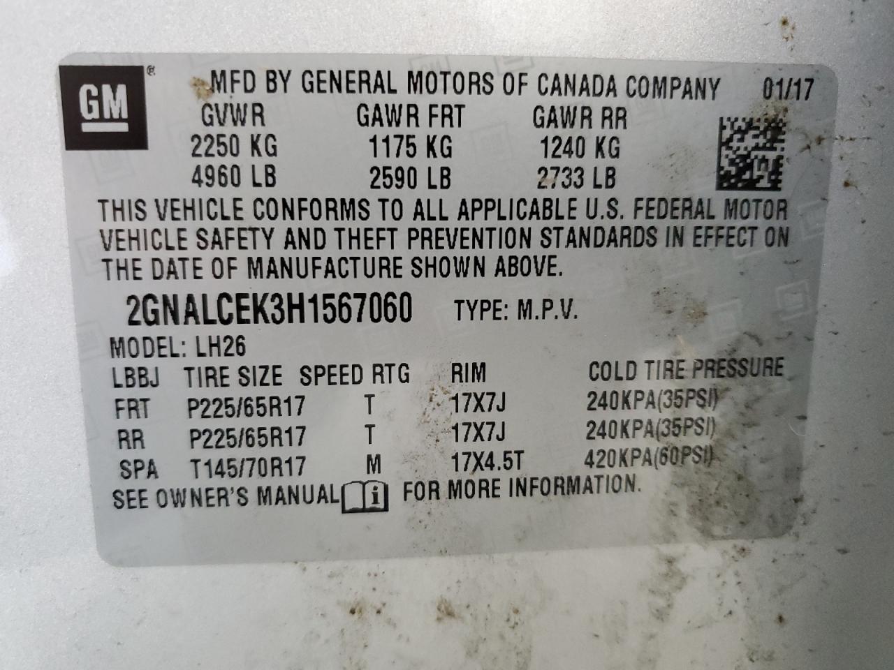 2GNALCEK3H1567060 2017 Chevrolet Equinox Lt