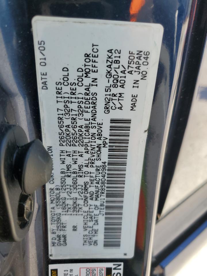 JTEBU17R858040984 2005 Toyota 4Runner Limited
