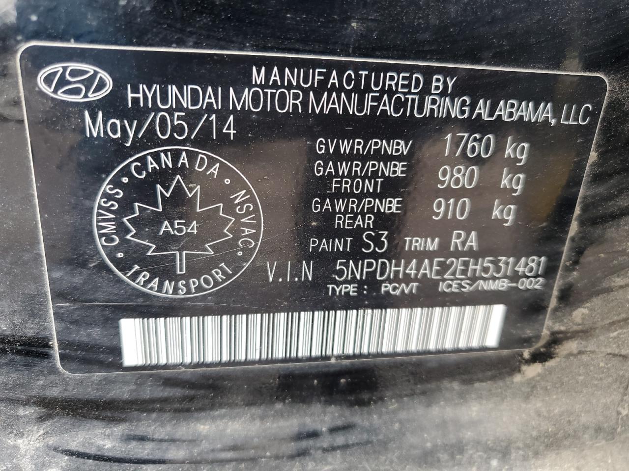 5NPDH4AE2EH531481 2014 Hyundai Elantra Se