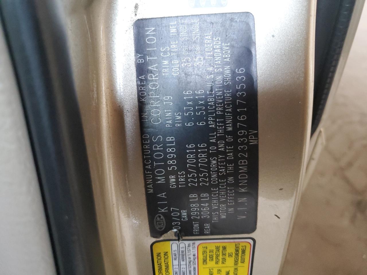 KNDMB233976173536 2007 Kia Sedona Ex