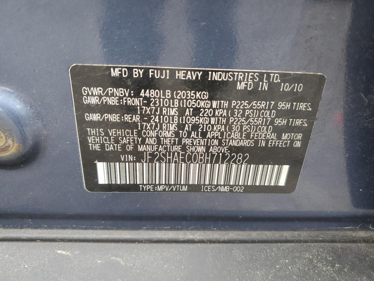 JF2SHAEC0BH712282 2011 Subaru Forester Limited