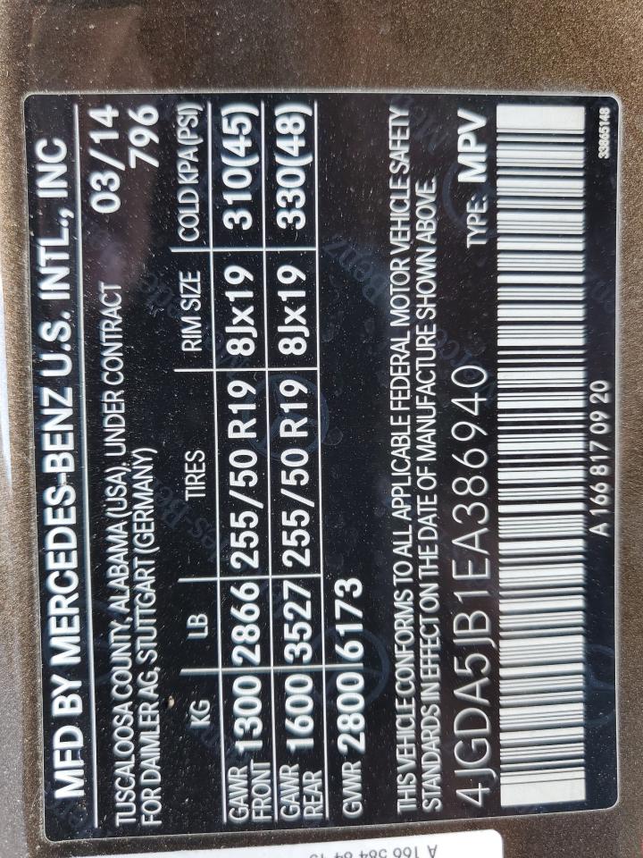 4JGDA5JB1EA386940 2014 Mercedes-Benz Ml 350