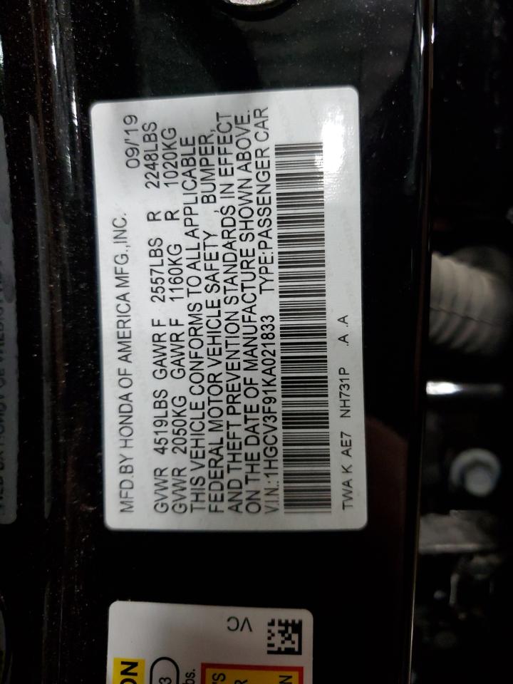 1HGCV3F91KA021833 HONDA ACCORD 2019