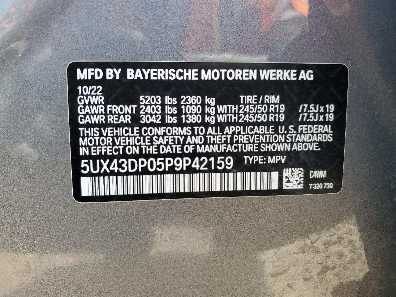 2023 BMW X3 Sdrive30I vin: 5UX43DP05P9P42159