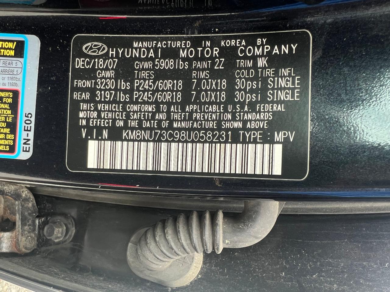 KM8NU73C98U058231 2008 Hyundai Veracruz Gls