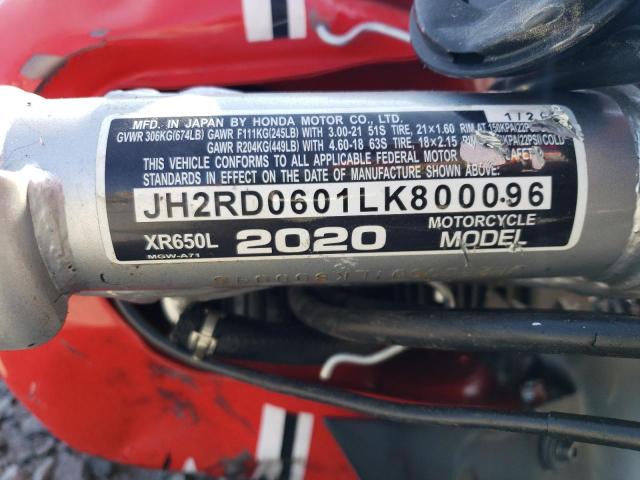 2020 Honda Xr650 L VIN: JH2RD0601LK800096 Lot: 58856554