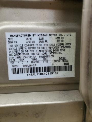 2004 Nissan Altima Base VIN: 1N4AL11DX4C115167 Lot: 58168014