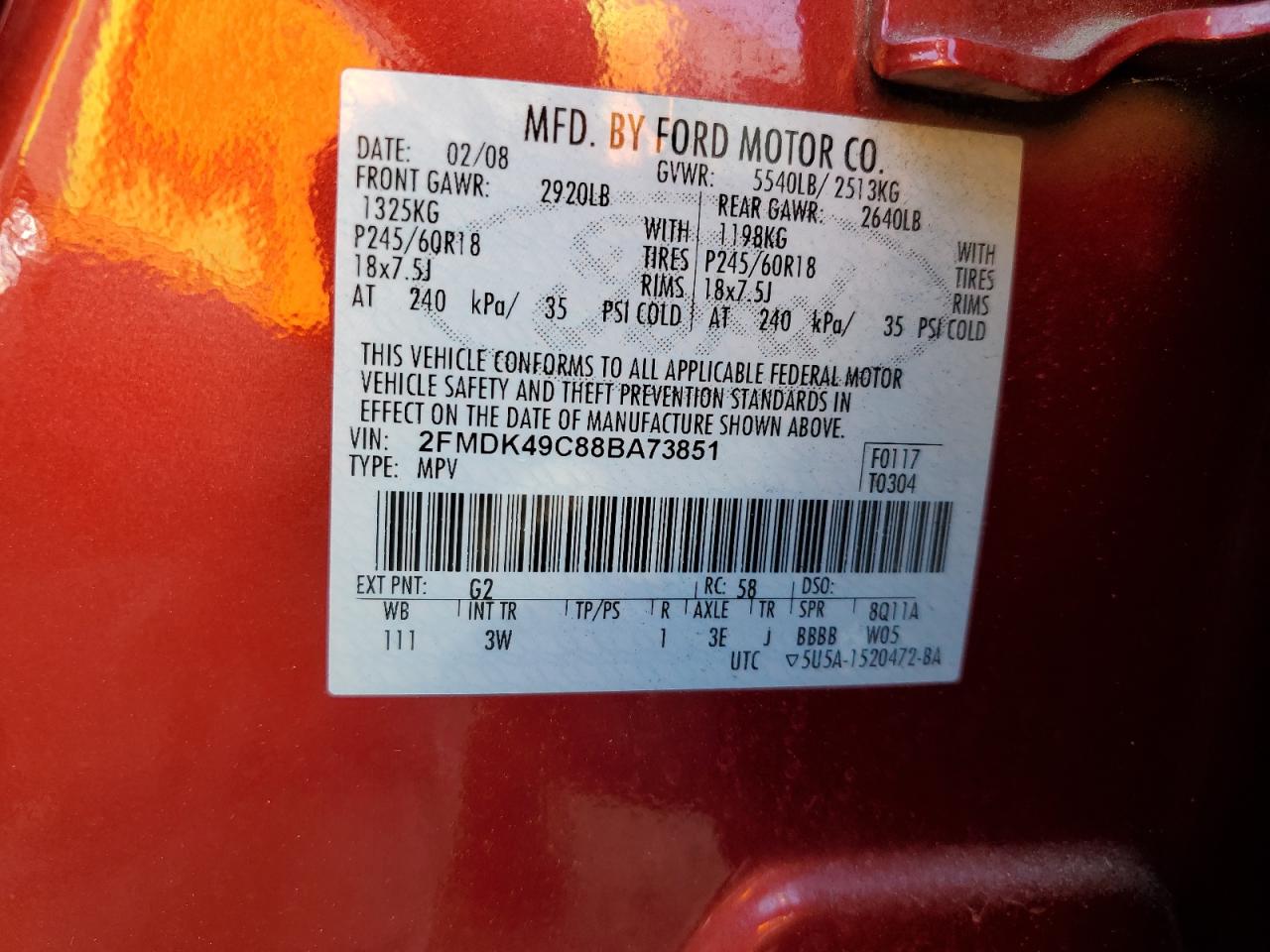 2FMDK49C88BA73851 2008 Ford Edge Limited