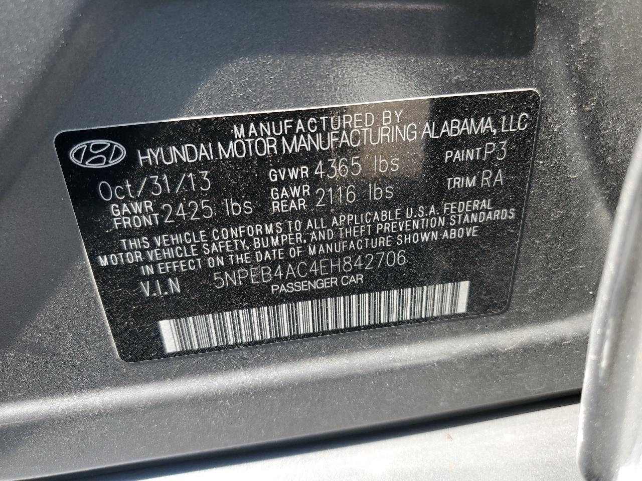 5NPEB4AC4EH842706 2014 Hyundai Sonata Gls