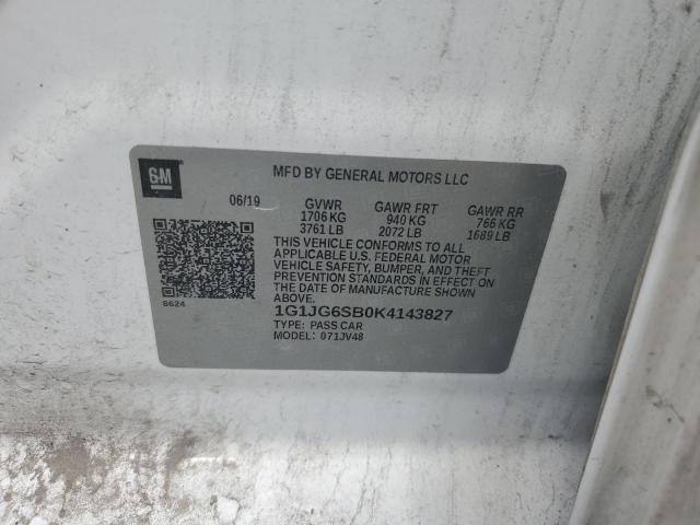 2019 Chevrolet Sonic VIN: 1G1JG6SB0K4143827 Lot: 60307974