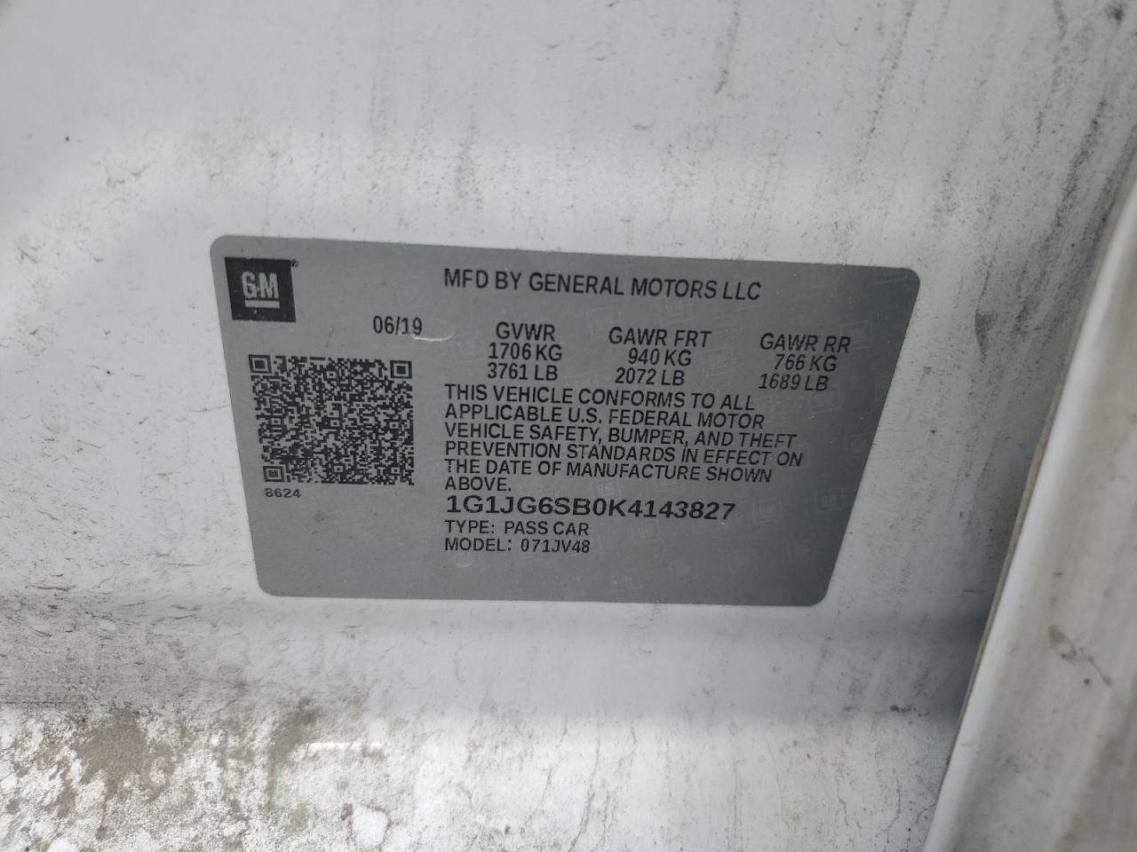 1G1JG6SB0K4143827 2019 Chevrolet Sonic