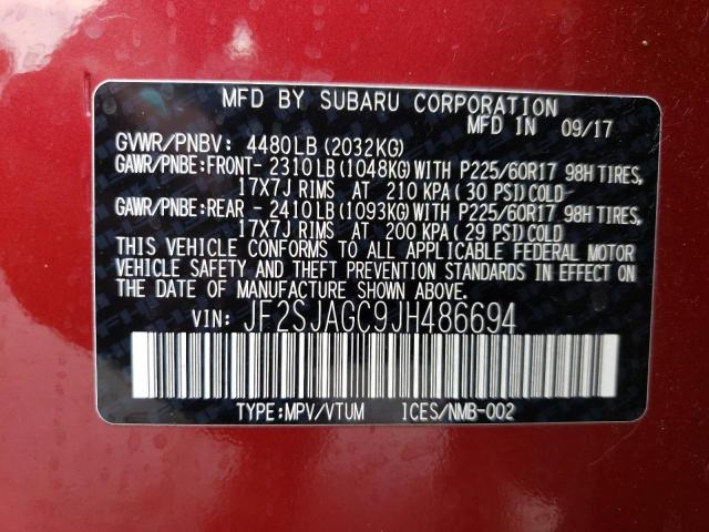 2018 Subaru Forester 2.5I Premium VIN: JF2SJAGC9JH486694 Lot: 60906684