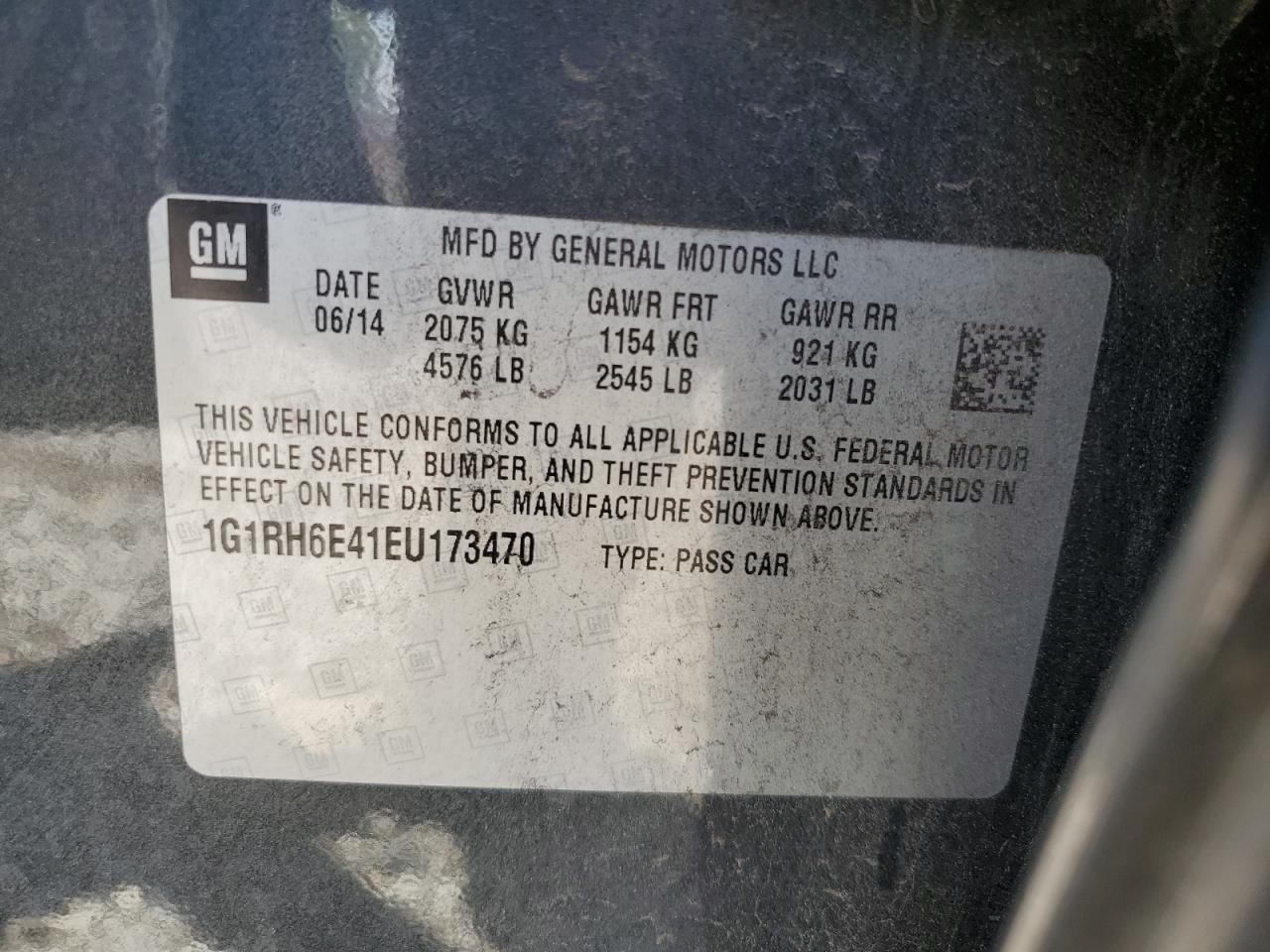 1G1RH6E41EU173470 2014 Chevrolet Volt