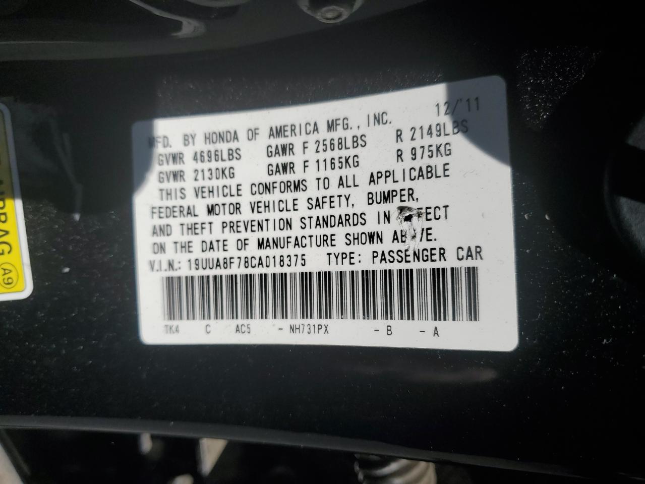 19UUA8F78CA018375 2012 Acura Tl