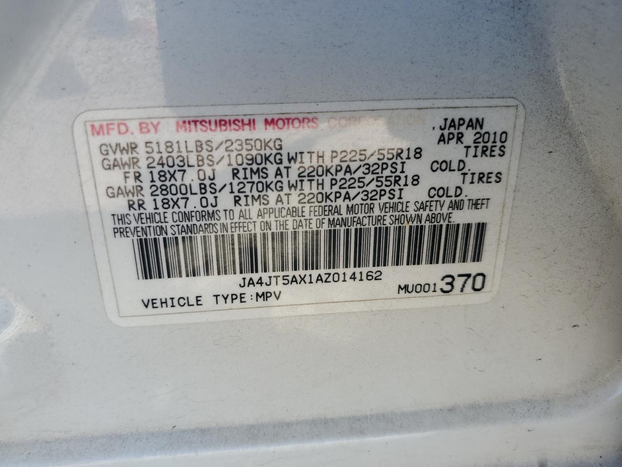 JA4JT5AX1AZ014162 2010 Mitsubishi Outlander Gt