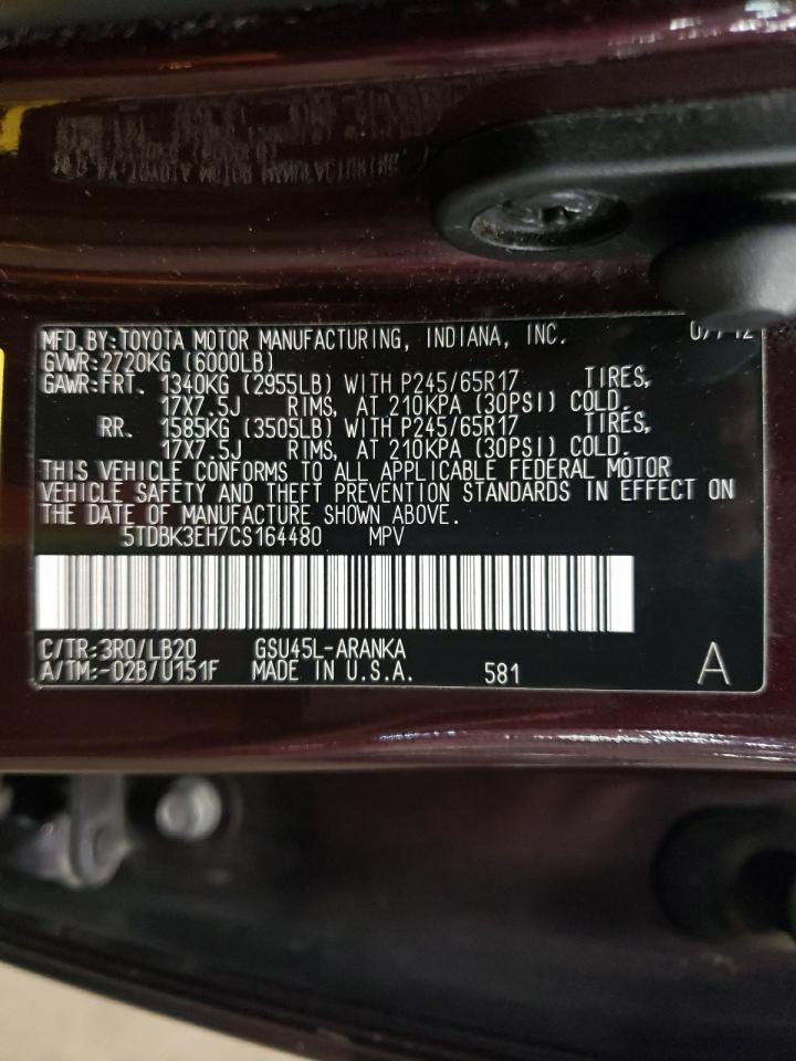 5TDBK3EH7CS164480 2012 Toyota Highlander Base