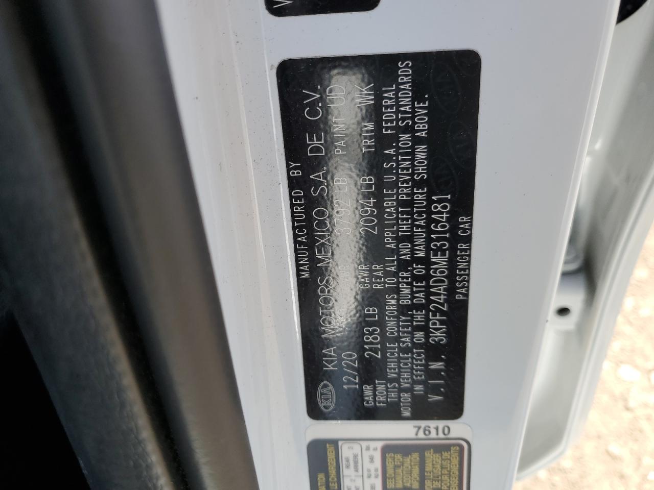 3KPF24AD6ME316481 2021 Kia Forte Fe