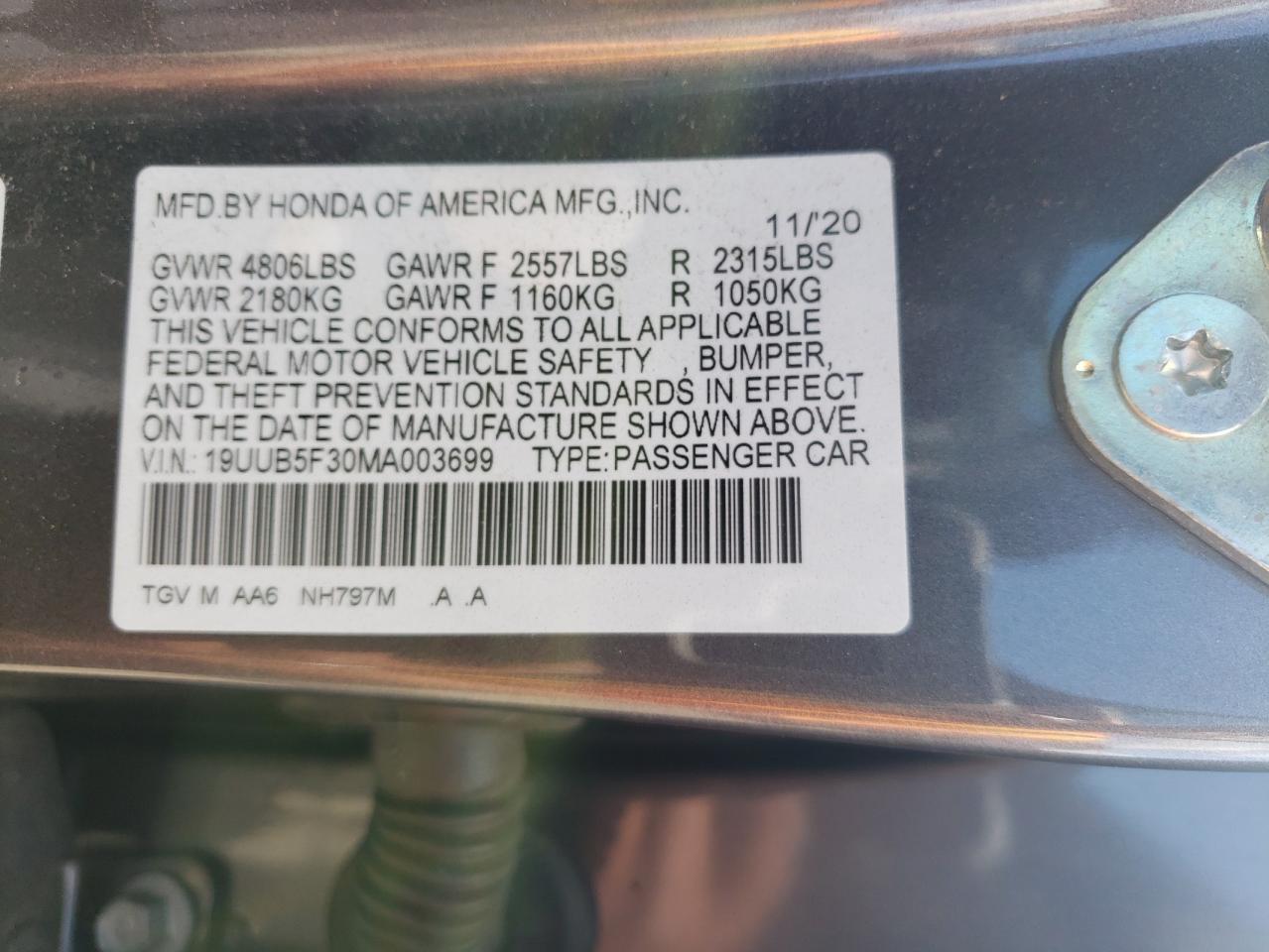 19UUB5F30MA003699 2021 Acura Tlx