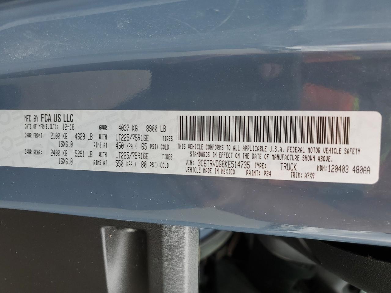 3C6TRVDG6KE514735 2019 Ram Promaster 2500 2500 High