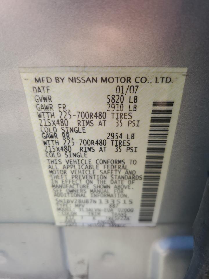 5N1BV28U87N133515 2007 Nissan Quest S