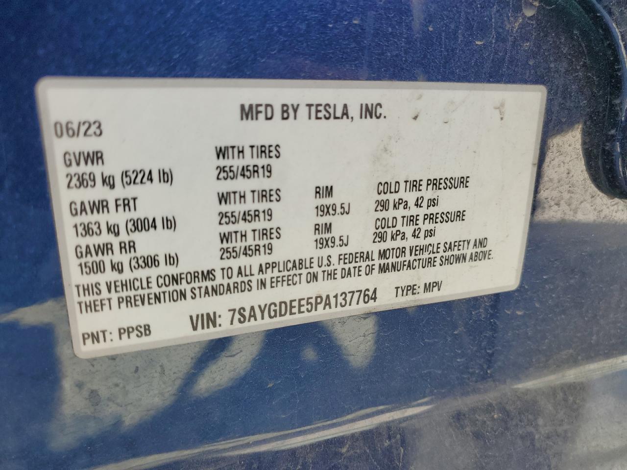 7SAYGDEE5PA137764 2023 Tesla Model Y